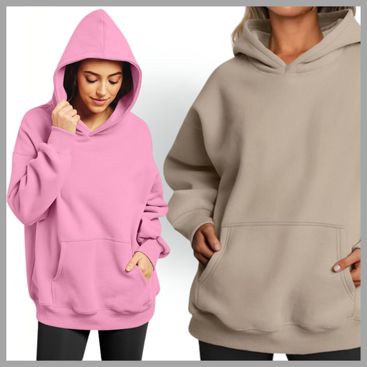 Women's Oversized Fleece Hoodie – Cozy Long Sleeve Pullover with Pocket