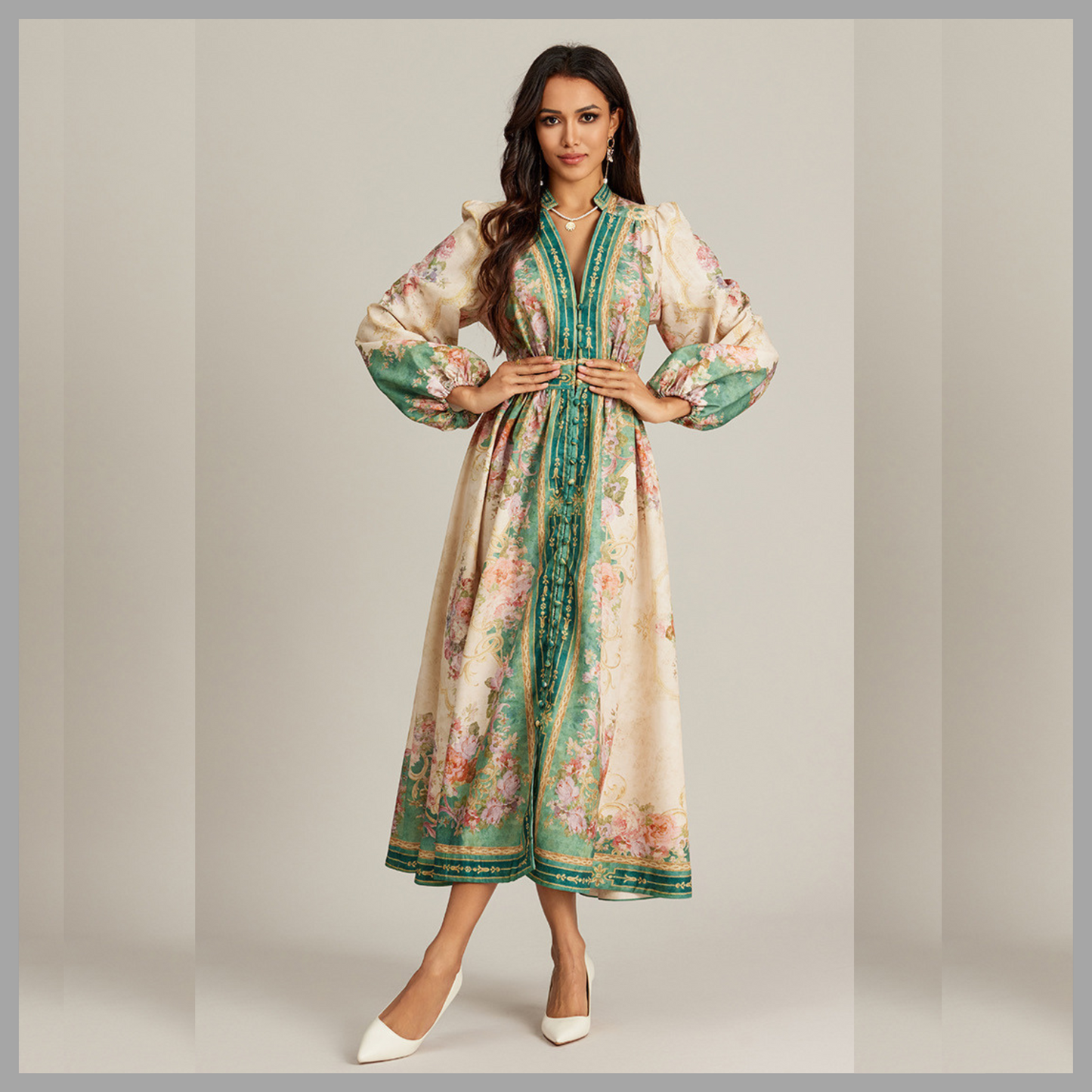 Boho V-Neck Printed Maxi Dress For Women