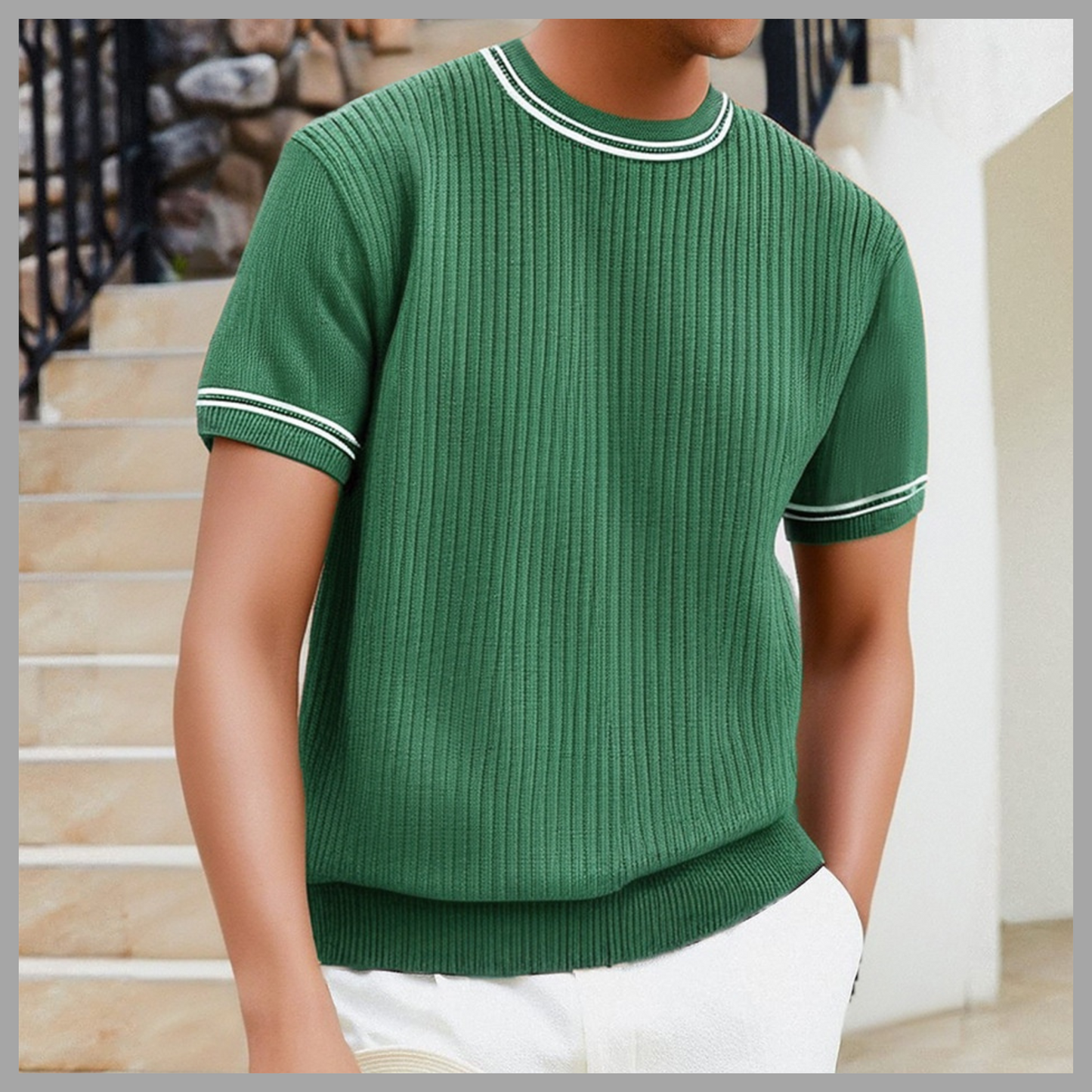 Men's Slim Fit Striped Knit T-Shirt