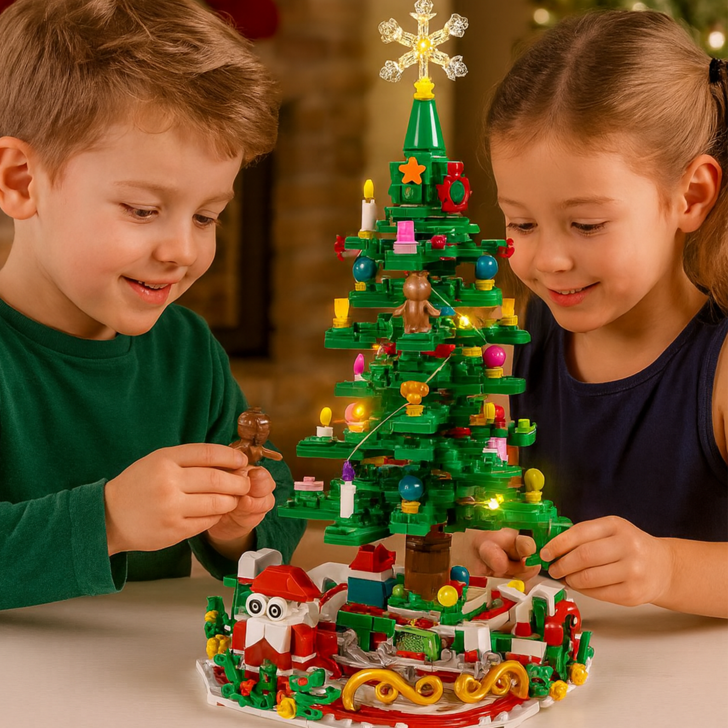 Christmas Tree Advent Calendar Building Blocks – 24-Day Countdown with LED Lights, Holiday Toy Gift for Kids
