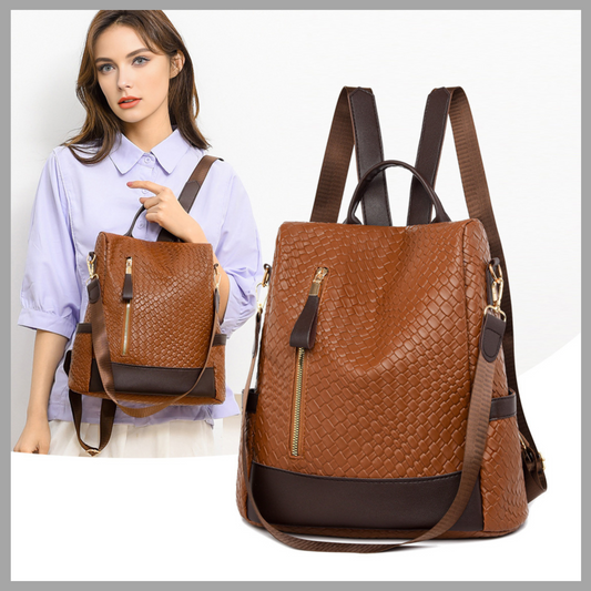 Fashionable Woven Leather Backpack