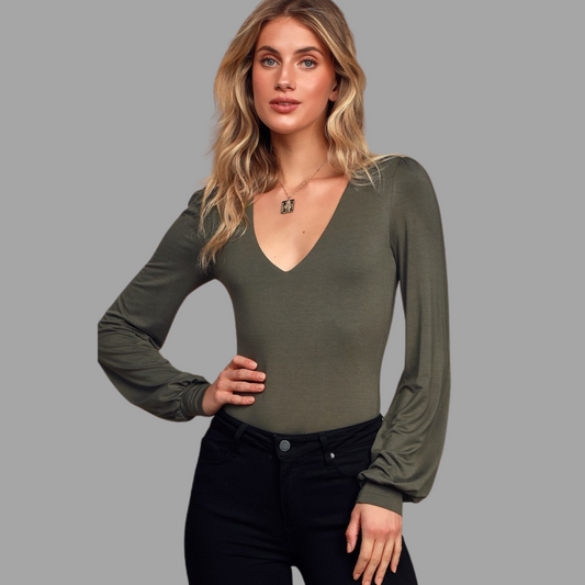 V-neck Loose Sleeve Bodysuit