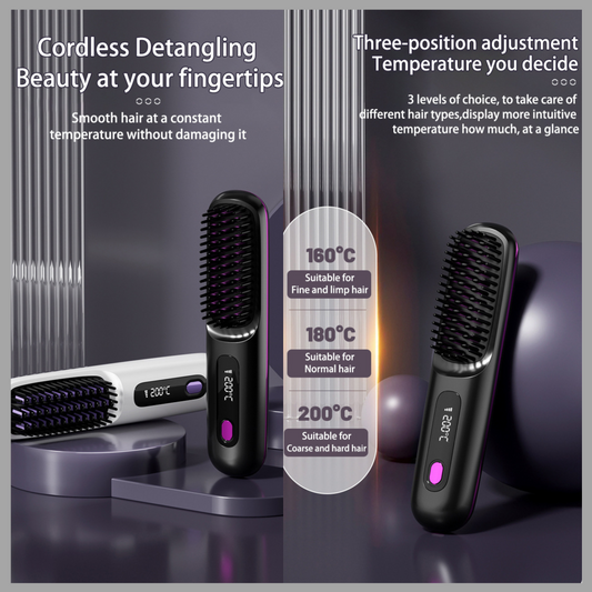 Cordless Hair Straightener Brush - Wireless Hair Styling Brush