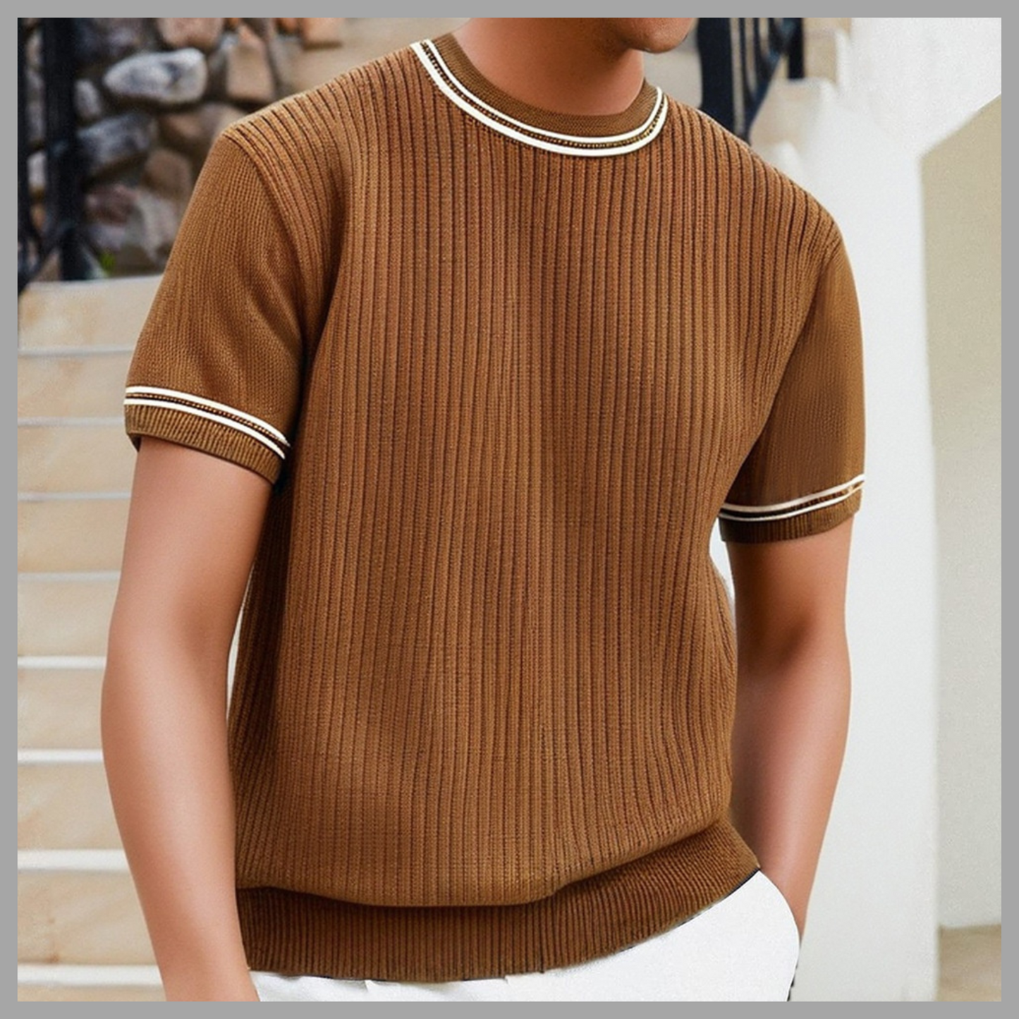Men's Slim Fit Striped Knit T-Shirt