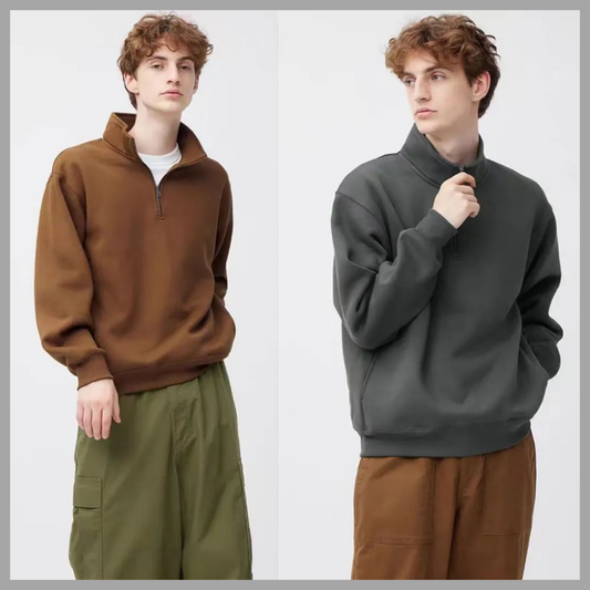 Men's Loose Fit Half-Zip Stand Collar Top