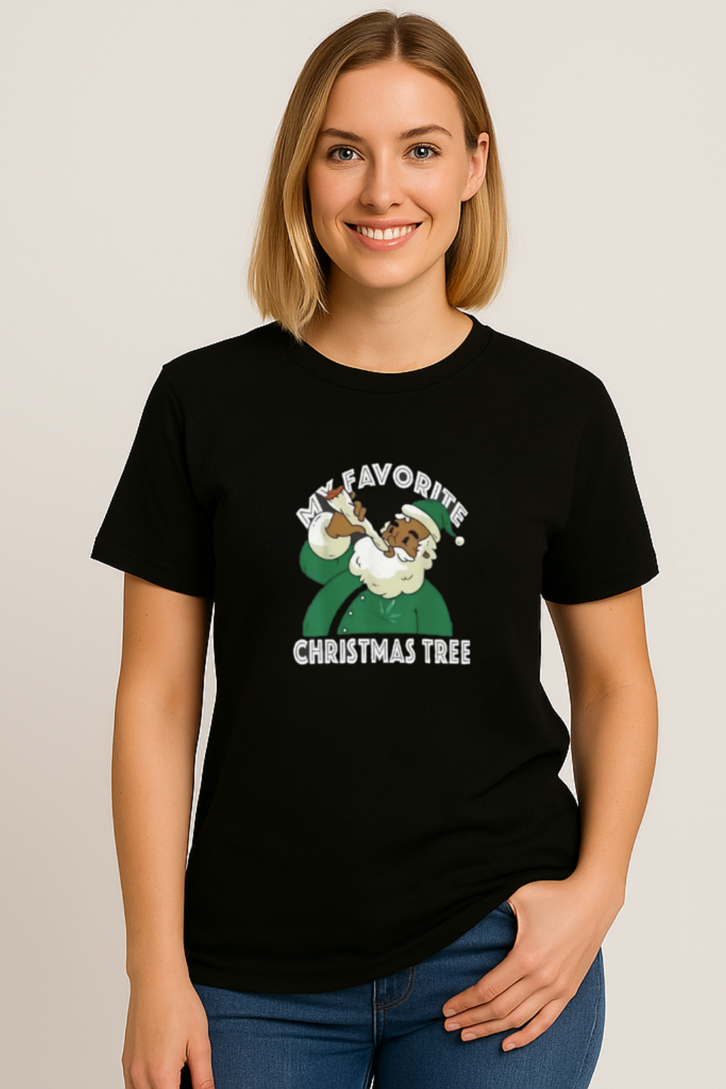 Funny Santa “My Favorite Christmas Tree” Unisex T-Shirt – Hilarious Holiday Graphic Tee, Christmas Gift Idea for Men & Women, Festive Funny Shirt