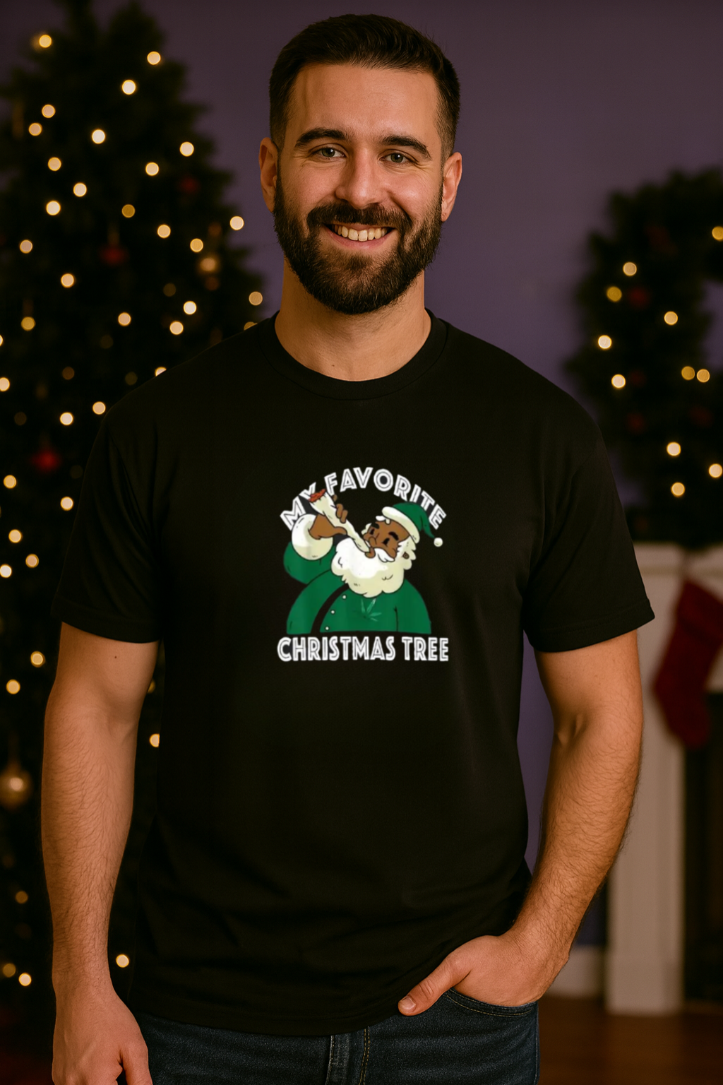 Funny Santa “My Favorite Christmas Tree” Unisex T-Shirt – Hilarious Holiday Graphic Tee, Christmas Gift Idea for Men & Women, Festive Funny Shirt