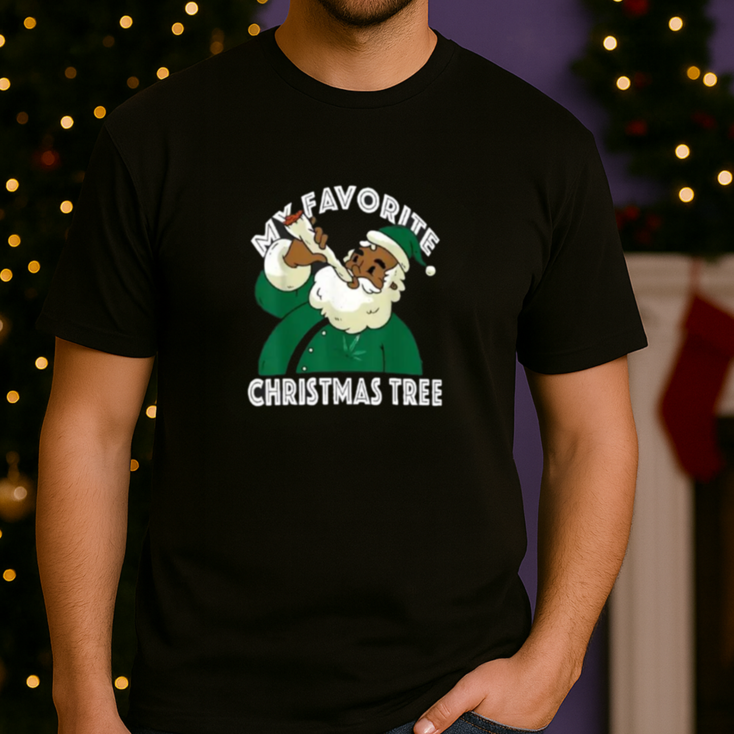 Funny Santa “My Favorite Christmas Tree” Unisex T-Shirt – Hilarious Holiday Graphic Tee, Christmas Gift Idea for Men & Women, Festive Funny Shirt