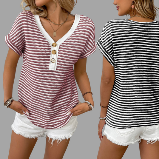 V-neck Button Knit T-shirt
