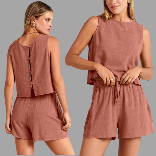 Casual Women's Sleeveless Top and Drawstring Shorts Set
