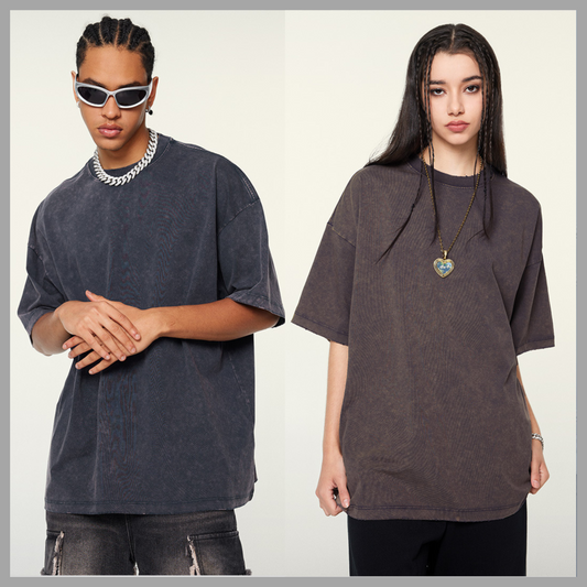 Drop Shoulder Vintage-Wash Oversized Cotton T-Shirt