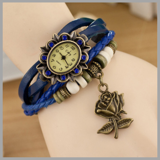 Women's Bracelet Watch – Leather-Wrapped Strap with Butterfly Pendant