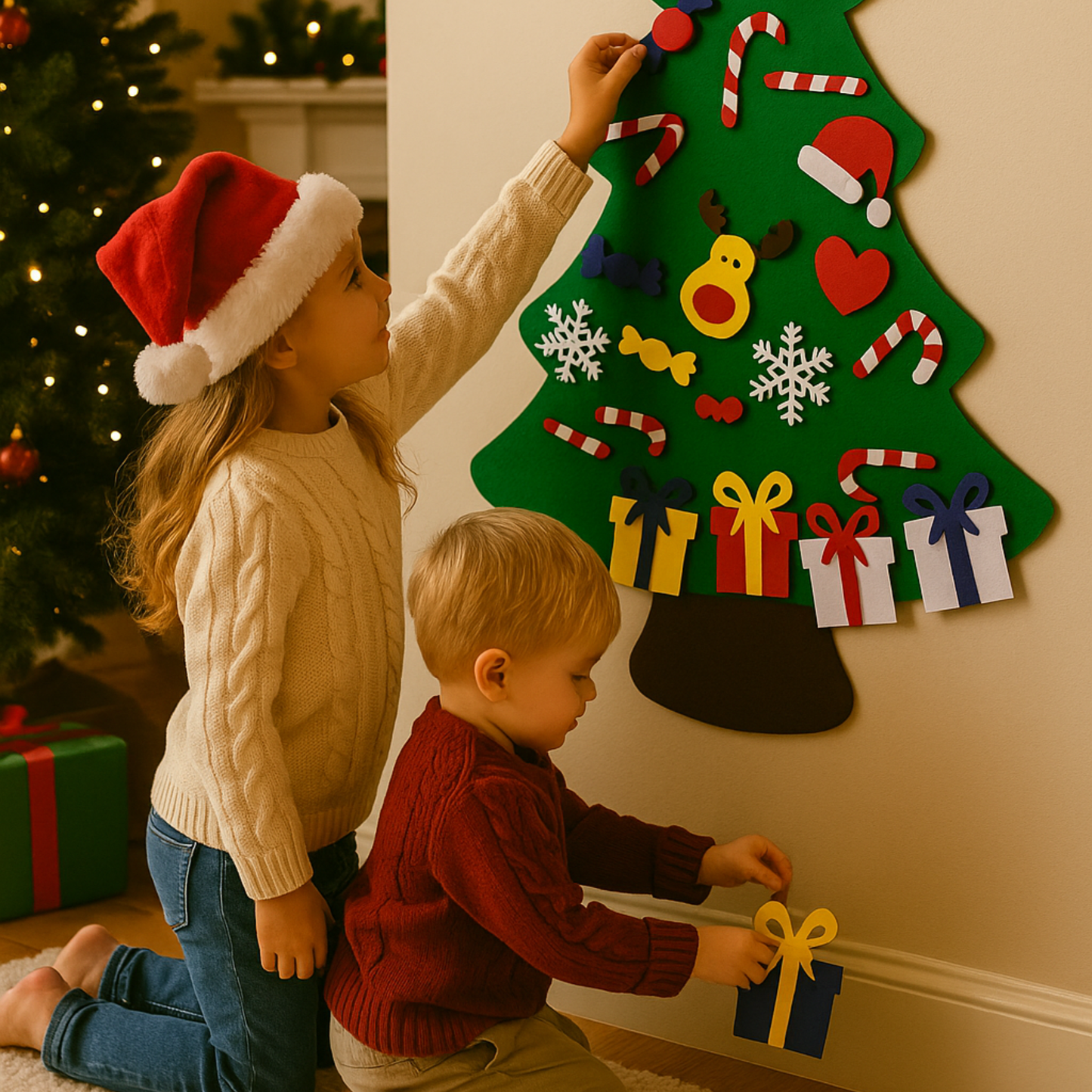 Felt Christmas Tree for Kids | DIY Wall Hanging Tree with Detachable Ornaments | Safe Toddler Christmas Decoration Gift