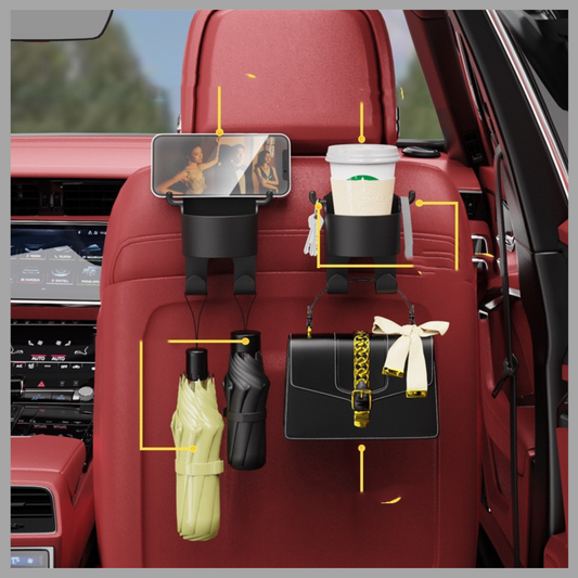Multifunctional Car Hook & Cup Holder - Backseat Organizer