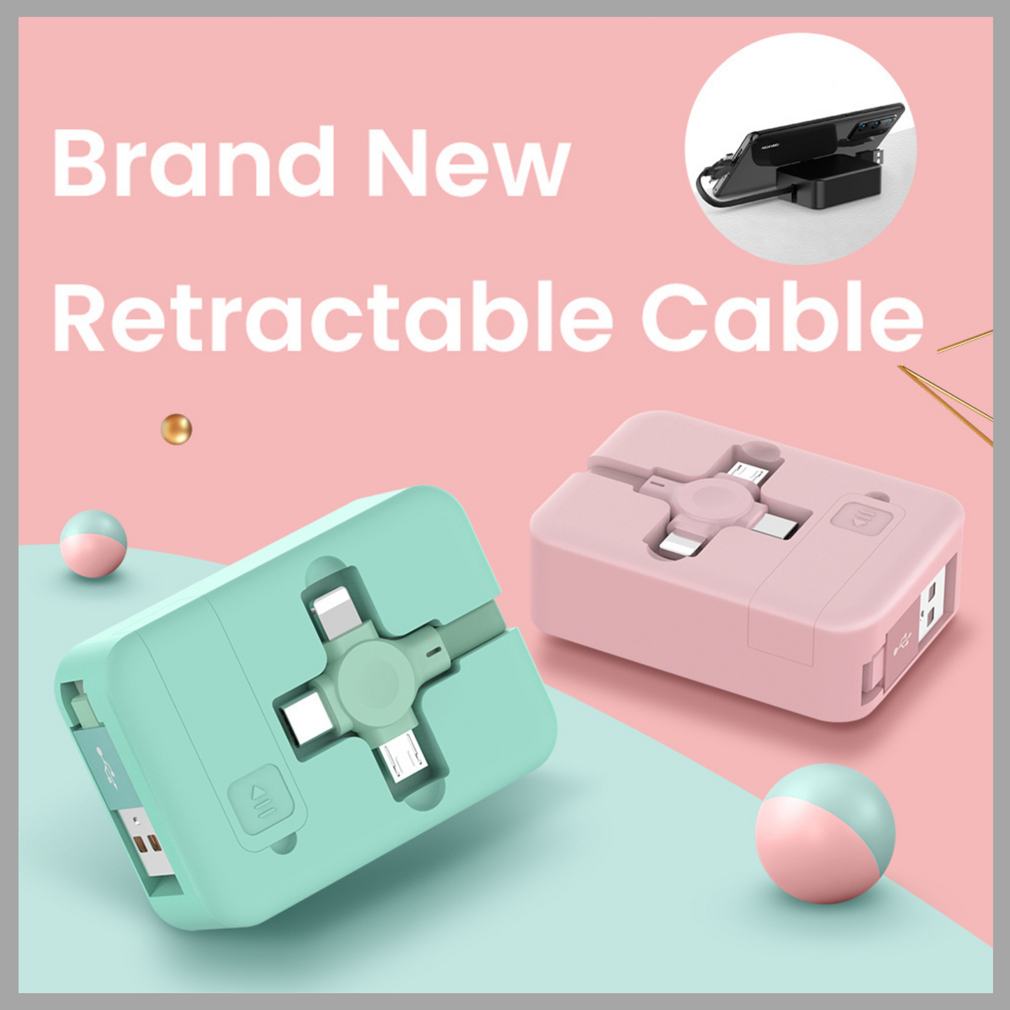 4 In 1 Retractable USB Cable Creative Macaron Type C Micro Cable For I Phone With Phone Stand Charging Data Cable Line Storage Box