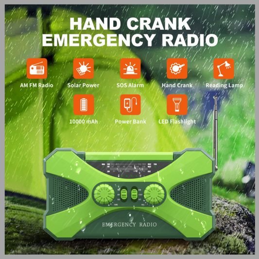 3-in-1 Portable Emergency Radio – AM/FM/NOAA, Hand Crank, Solar Charging, Flashlight, Power Bank, SOS Support
