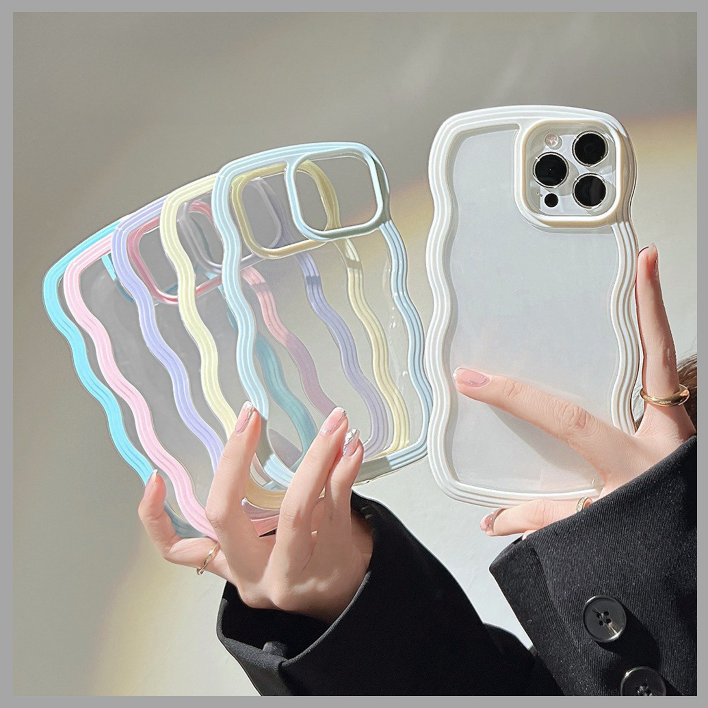 Wave Border Mobile Phone Case Solid Color Simple Candy Color