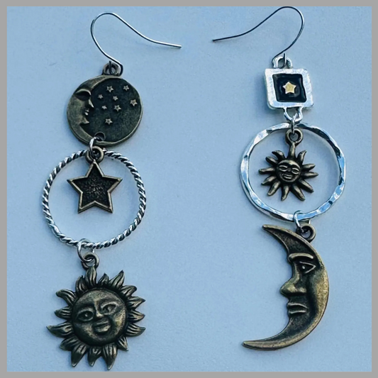 Vintage Sun & Moon Long Pendant Earrings for Women